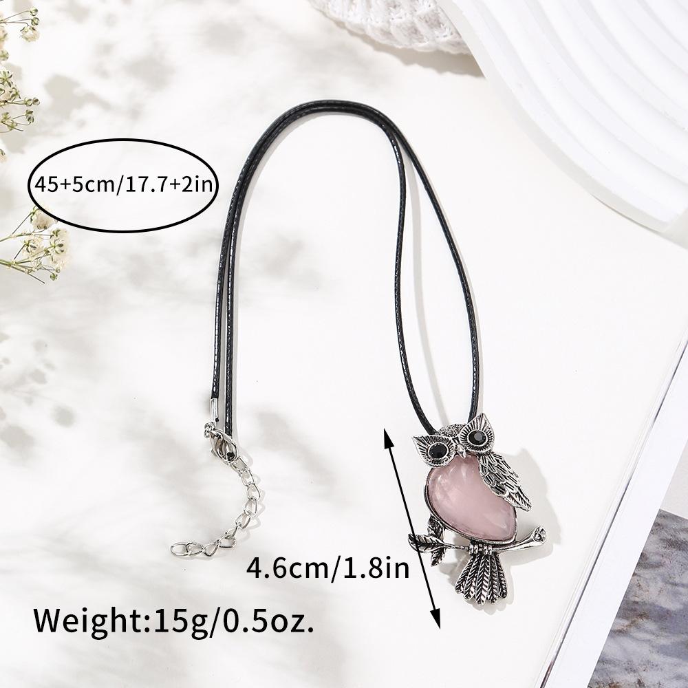 Ciondolo in cristallo naturale, collana gufo intarsiata con ametista, gioielli, Regalo di Natale, Regalo di San Valentino, Regalo per fidanzata, Regalo di compleanno