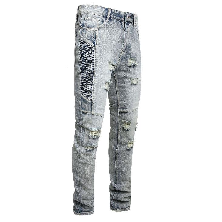 2024 Новые джинсы для мотоциклистов Мужские джинсы с вышивкой до колена Мужские брюки — фото 3