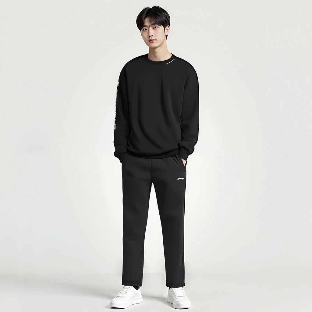 Li-Ning Versatile Round Neck Long Sleeve Comfortable Sweatpants Commuter Hoodie Set Men Sets AWDTB37-12+AKLUA75-5