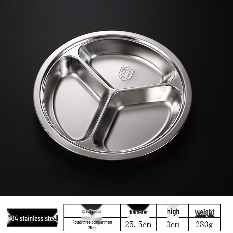 Stainless Steel 3-Compartment Divided Dinner Plate