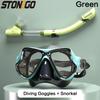 Snorkelling Gear Set Diving Mask Snorkel Set with Large Frame Silicone Skirt Anti Fog Tempered Glass Lens Full Dry Top Snorkel with Splash Guard