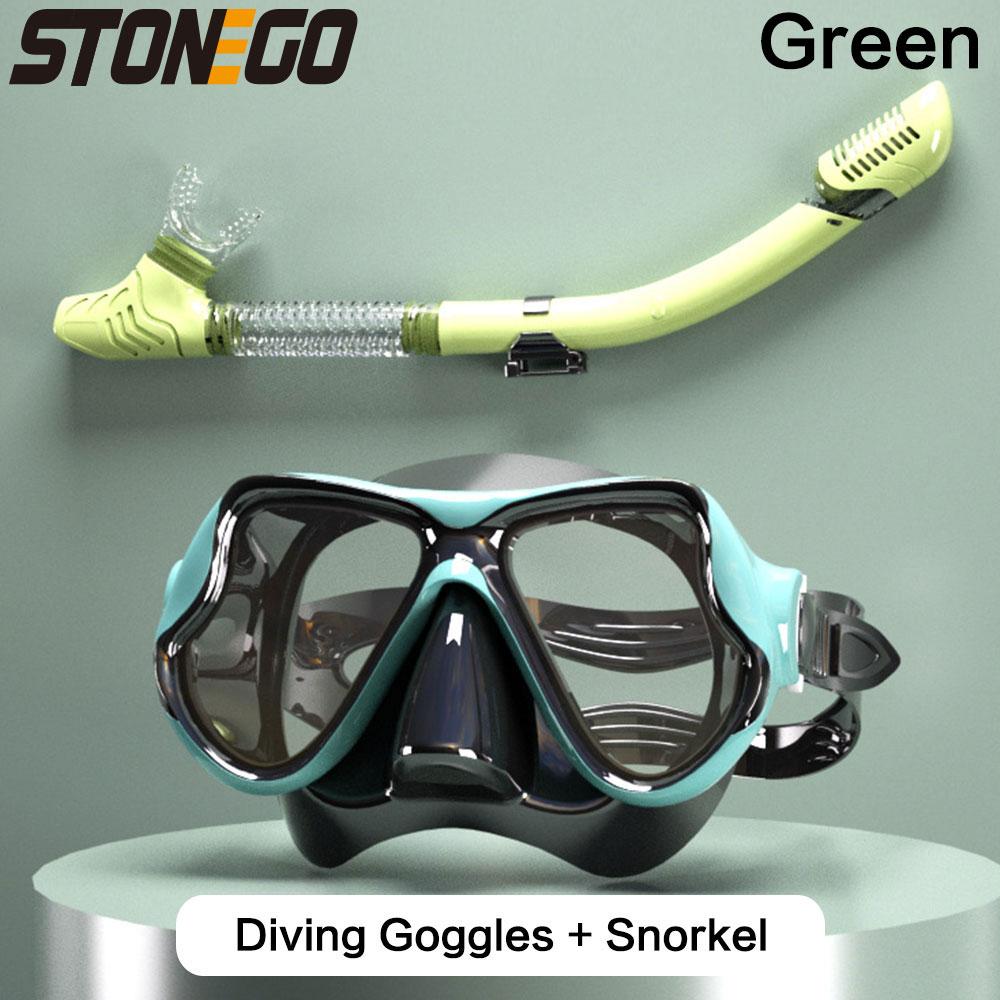 Snorkelling Gear Set Diving Mask Snorkel Set with Large Frame Silicone Skirt Anti Fog Tempered Glass Lens Full Dry Top Snorkel with Splash Guard