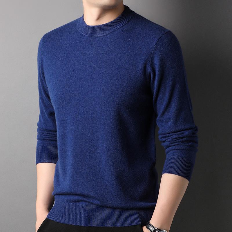 Autumn and Winter Solid Color Semi-turtleneck Middle-aged Men's Trend Warm Fashion Knitted Sweater