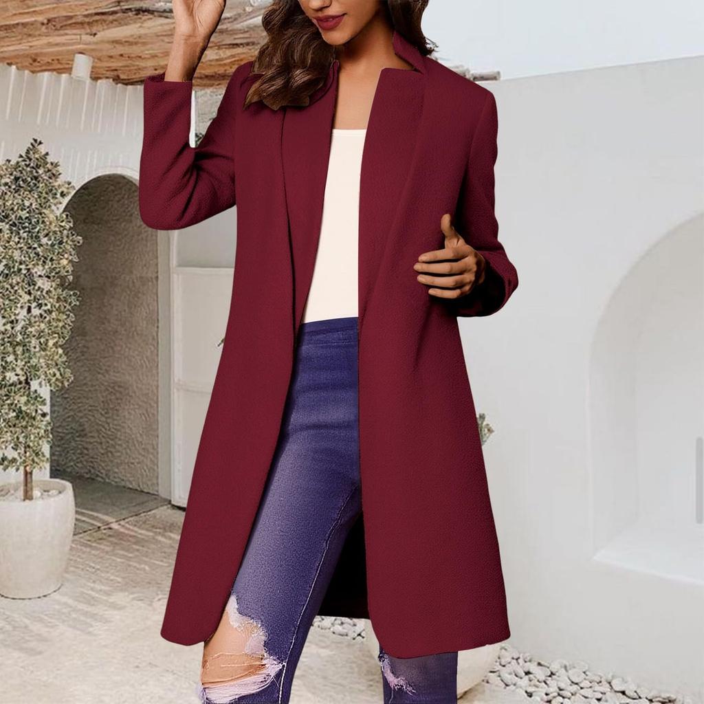 Fashionable Women's Coat Trend Plus Size Tweed Long Suit Jacket Stylish And Elegant Solid Color Coat
