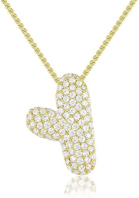 Stainless Steel Bubble Letter Initial Pendant Chunky Women Personality Jewelry Zircon Gold Plated Balloon 26 Letter Necklaces