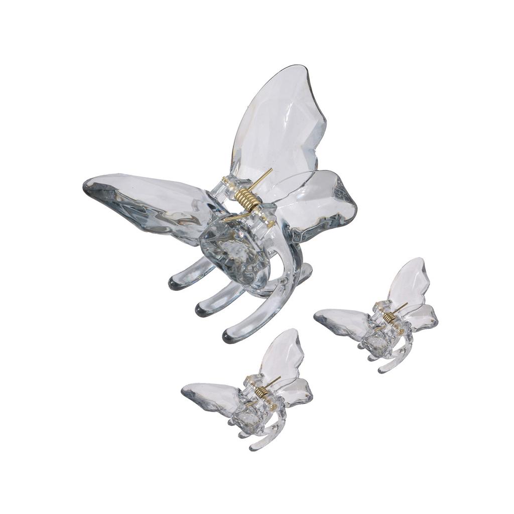 3 ks Průhledná sponka do vlasů s motýlkem, Sponka do vlasů na zadní stranu hlavy, Žraločí sponka, Spona pro vysoký culík, Vlasové doplňky