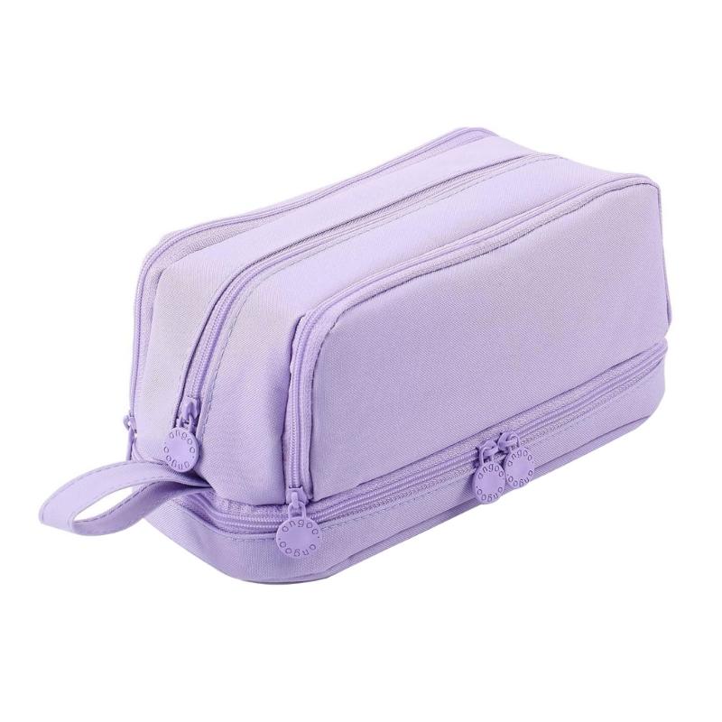 Large Capacity Pencil Bag Pen Case Solid Color Pencil Case Double Layers Pencil Pouch Pen Bag School Office Supplies