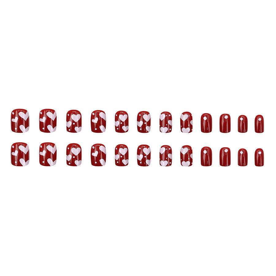 Cherry Red Heart Print Whitening Nail Stickers - 24 Pieces