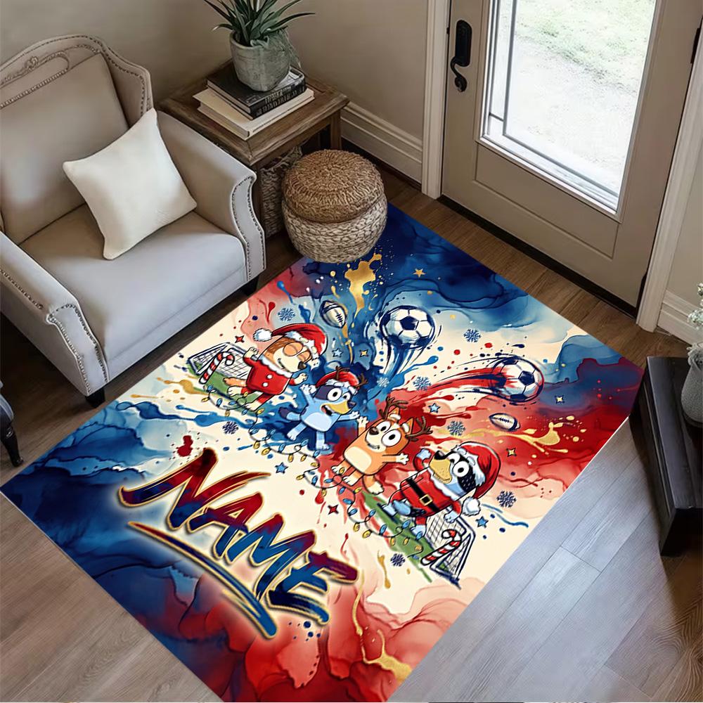 Bluey's Soccer Adventure Personalized Name Floor Rug Office Rug Suitable for Entryway Hallway Foyer Decorate room Anti-slip Rug Office home decor