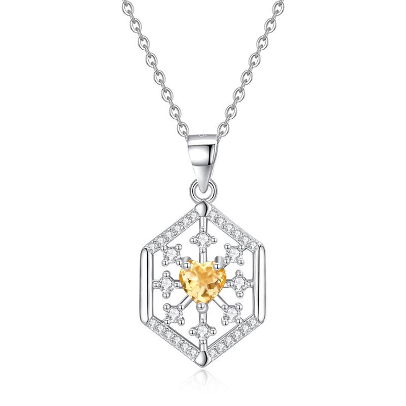 Collier pendent flocon de neige en argent sterling 925 pour femme, Collier cristal améthyste/péridot/topaze naturel, Bijoux de mode