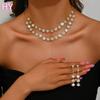 HY  Women's 3 Piece Luxury Set Fashionable Shiny Rhinestone Necklace Earrings Bracelet for Anniversaries Party Gift