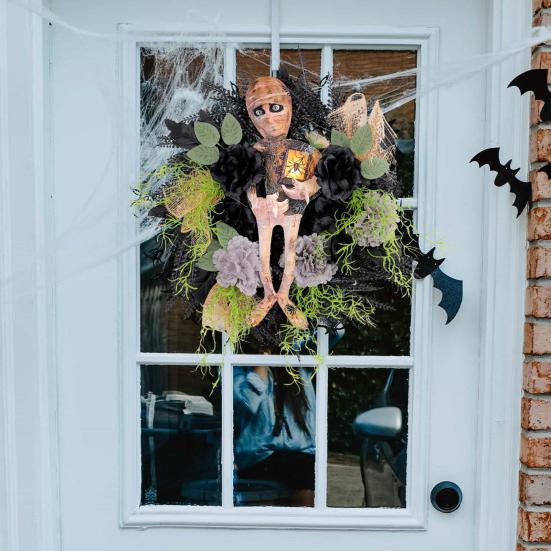 

Хэллоуин Венок Реалистичная Мумия Держащая Паук Фонарь Дверь Висит Гирлянда Тема Хэллоуина Украшение