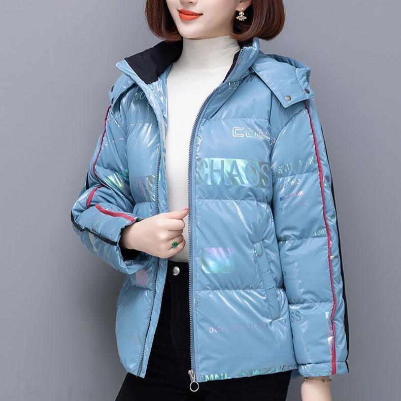 

Зимняя женская не требующая стирки глянцевая парка свободная утолщенная теплая парка с капюшоном короткая ветрозащитная водонепроницаемая куртка 3XL синий