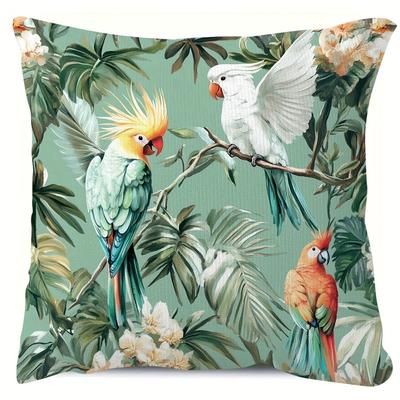 Federa Cuscino Decorativa 2D Piatta Giungla Tropicale Uccelli Foglia di Palma Verde Floreale Calopsitta Ara Custodia Cuscino per Arredamento Casa