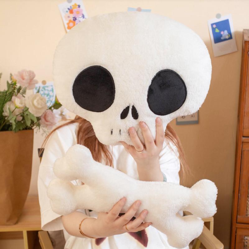 Soft Plush Skull And Crossbones Halloween Throw Pillow For Festive Home Decoration