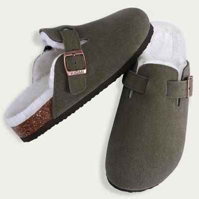 Fashion Comwarm Women's Fur Clogs Fuzzy Cork Footbed Mules Men Fashion Suede Flats Slides Comfort Winter Suede Plush Clogs Slippers