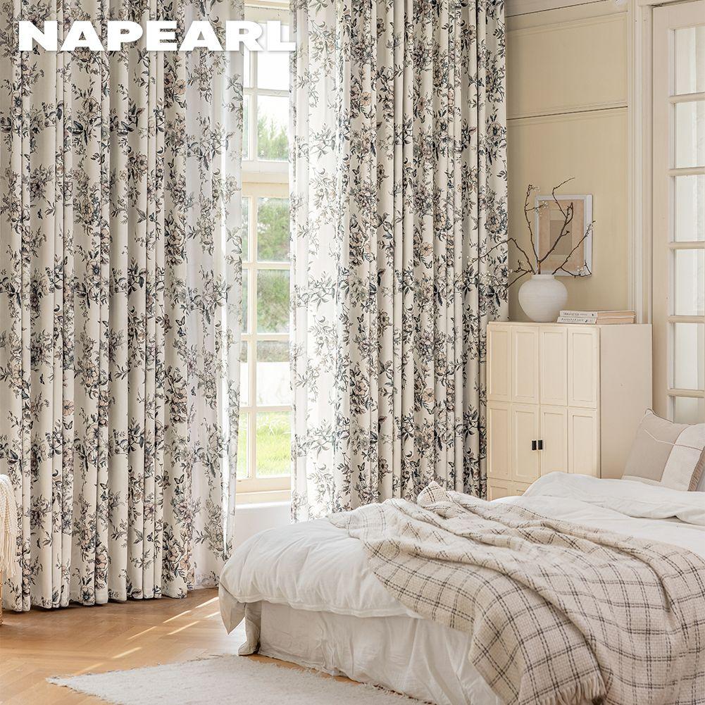 1PC NAPEARL French Retro Blackout Curtains with Butterfly Floral Print Thick Curtains for Bedroom Living Room Window for Home Decor