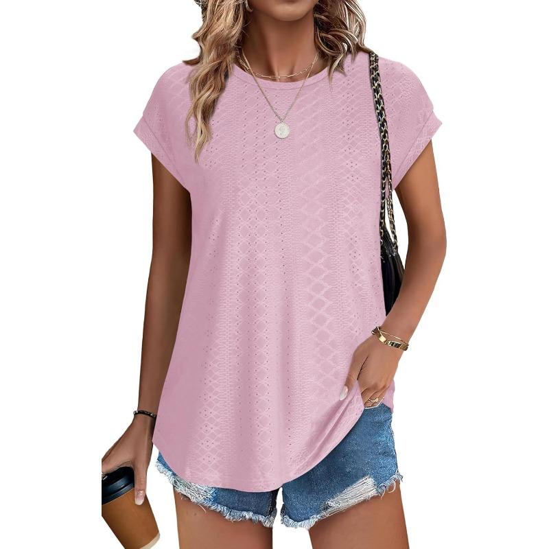 

JKASHDK Женская мода Повседневная Летняя Весна Однотонные принты Короткие рукава О-образный вырез Блузки и рубашки XXL розовый