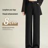 Women's Autumn/Winter 2025 Black Wide-Leg Straight Suit Pants with Fleece Lining