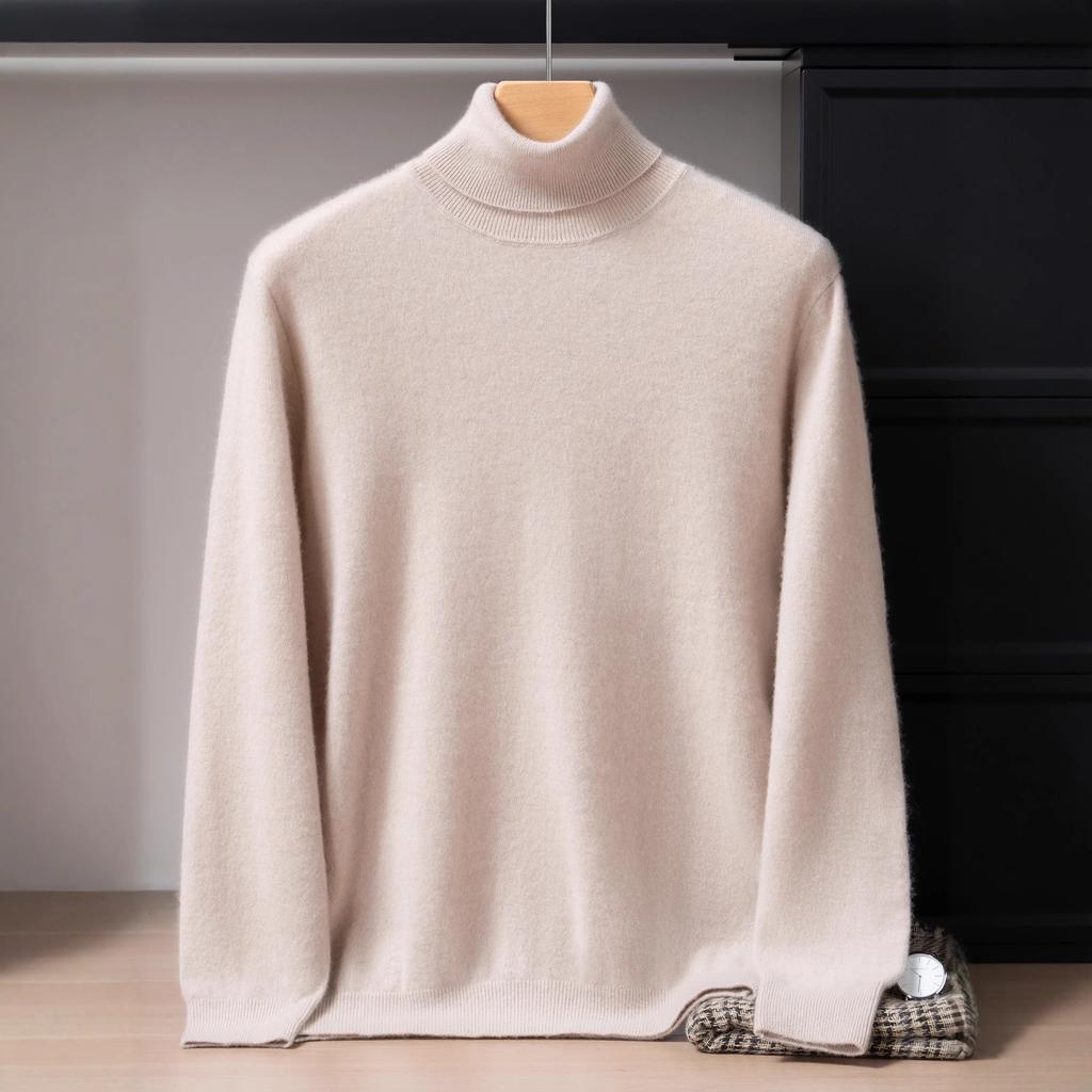 New pure cashmere shirt men's turtleneck solid color loose knitted air-feeling high-flip sweater
