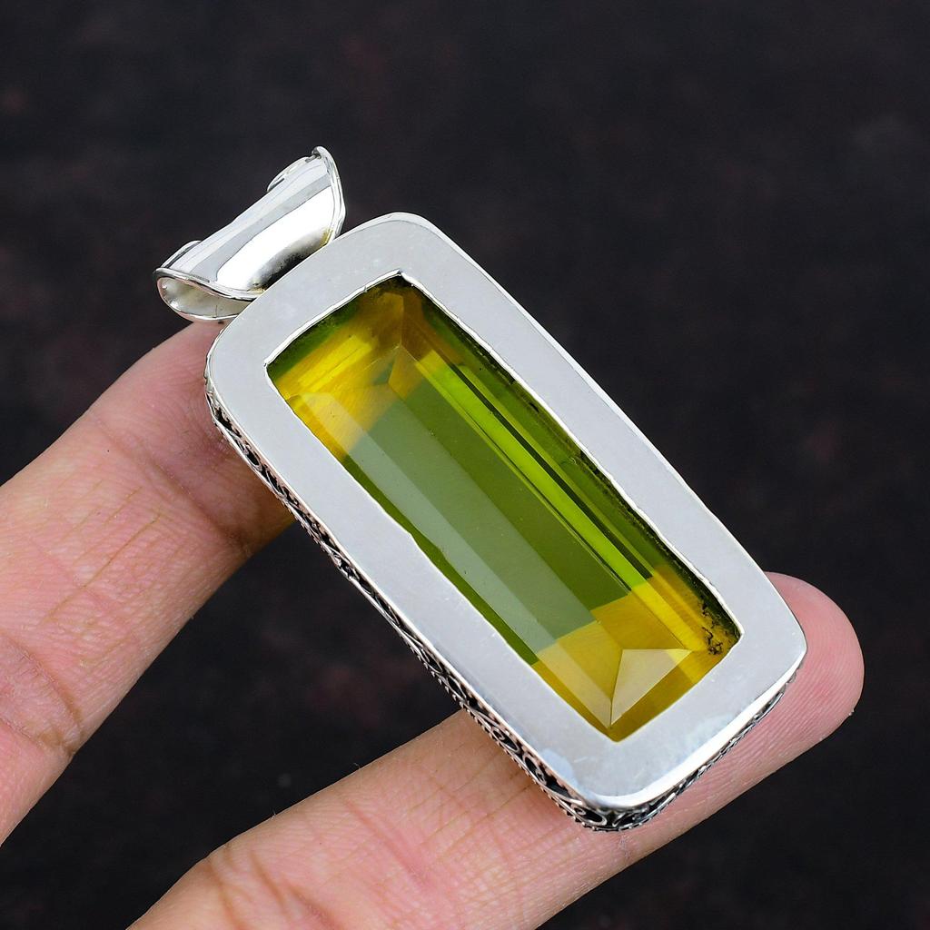 Faceted lemon topaz pendant vintage jewelry gemstone pendant 925 sterling silver pendant handmade pendant dainty silver jewelry gift for him