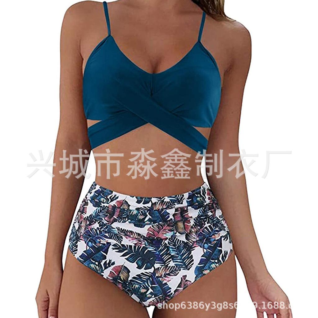 Explosive Leopard Print Cross High Waist Split Bikini, Sexy BIKINI Swimsuit for Women, Direct Supply