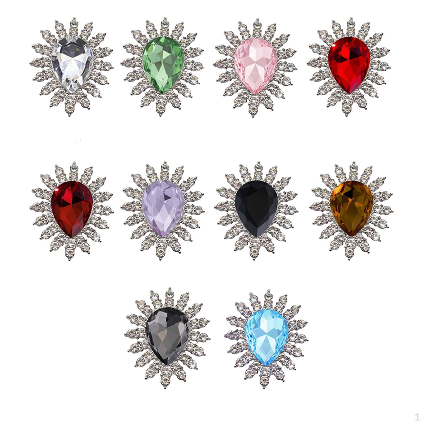 10Pcs Rhinestone Buttons Embellishments Hair Flatback Alloy Flower Diamante Jewelry Brooch for DIY