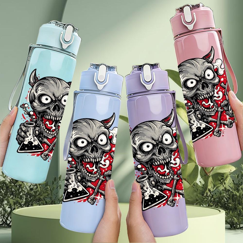 1PC Demon Devil Monster Dark Art Print 750ml Color Plastic Sports Water Bottle Leakproof Flip Straw Lid Suitable for Sports Office Home Use