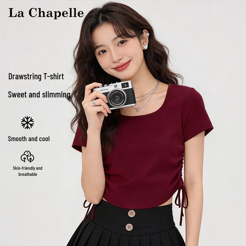 La Chapelle Women s Sweet & Spicy Slim-Fit Ruched Short Sleeve T-Shirt L