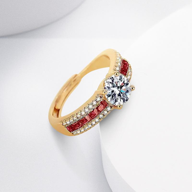 2026 Light Luxury Zircon Ring Women's Champagne Real Gold Niche Design Sense Open Ring Women's Jewelry