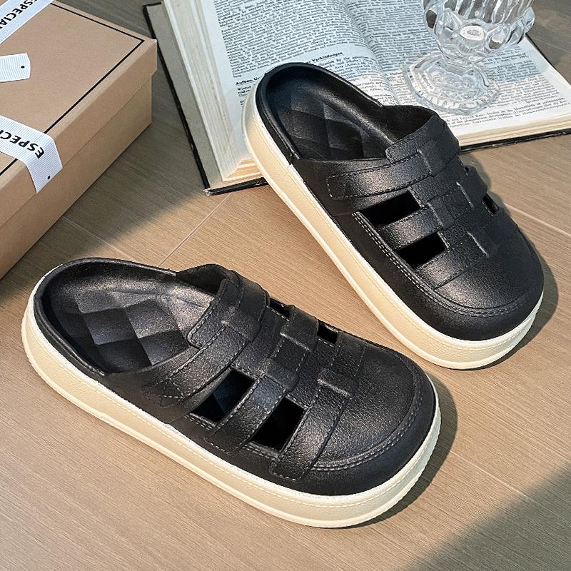 

женские туфли с отверстиями на толстой подошве, нескользящие с мягкой подошвой для ношения на улице, новые пляжные булочки, полупрохладные тапочки для женщин на лето Size 40-41