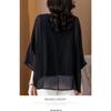 New Chiffon Shirt Solid Color Women's Mid-sleeve T-shirt Round Neck Loose French Top Trendy