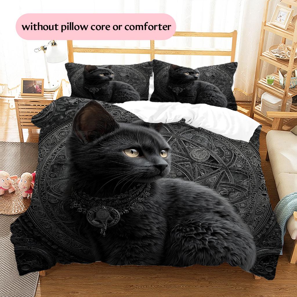 Black Cat Pattern Bedding Quilt Set  Home Decoration  Gift (1 * Duvet Cover + 2 * Pillowcase  Without Core)