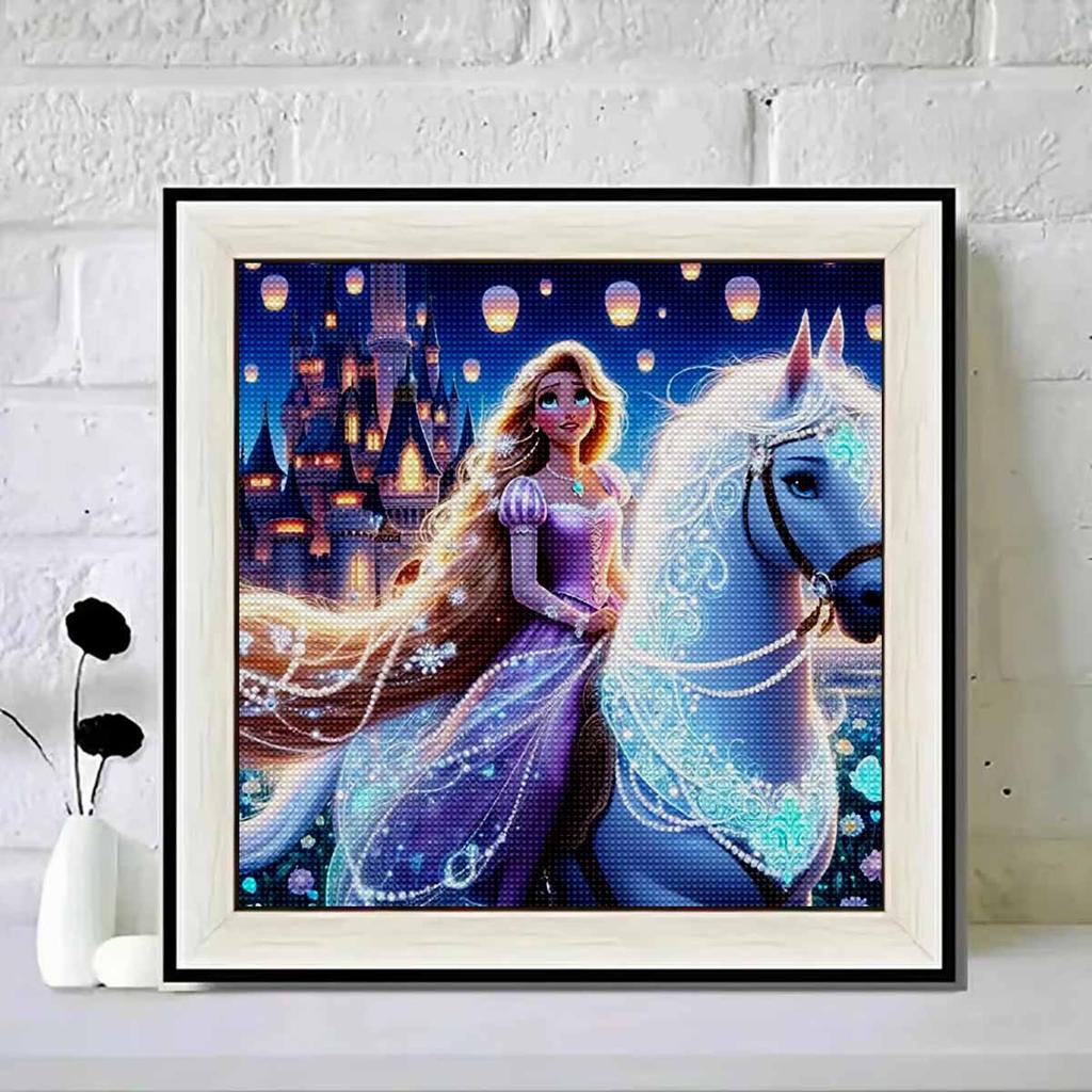 5D DIY Diamond Painting Decorative White Horse and Princess Full Round Drill Scenery Diamond Embroidery Cross Stitch Kits Home Decor Gift