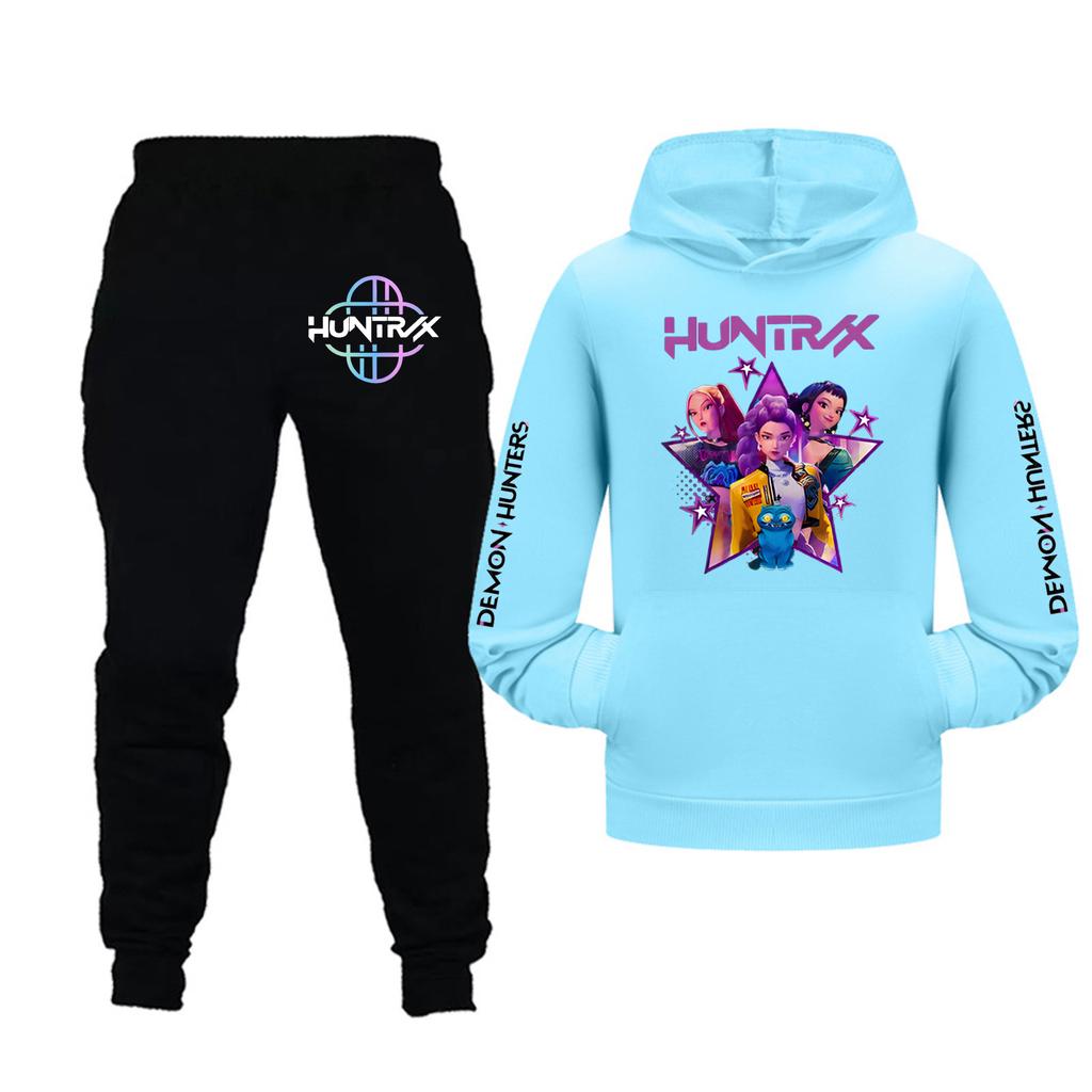 Zestaw bluzy z kapturem z długim rękawem i spodni dla dziewczynek dla maluchów i starszych dzieci 2 szt.