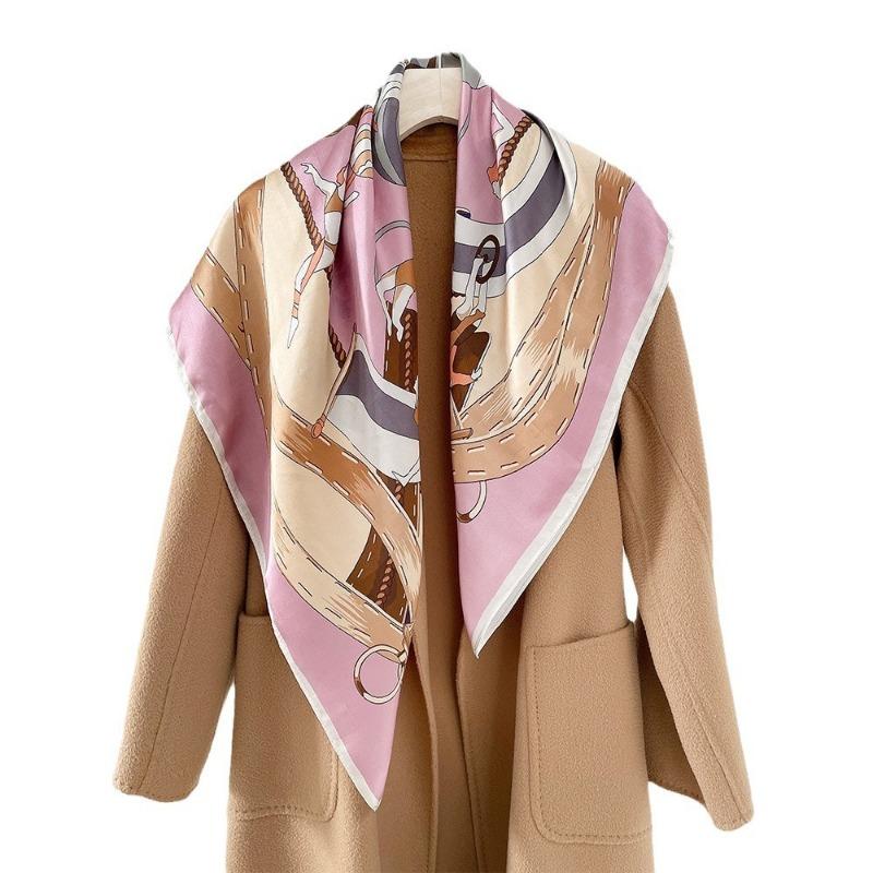 Spring new plain crepe satin printed silk scarf women's mulberry silk temperament elegant square scarf