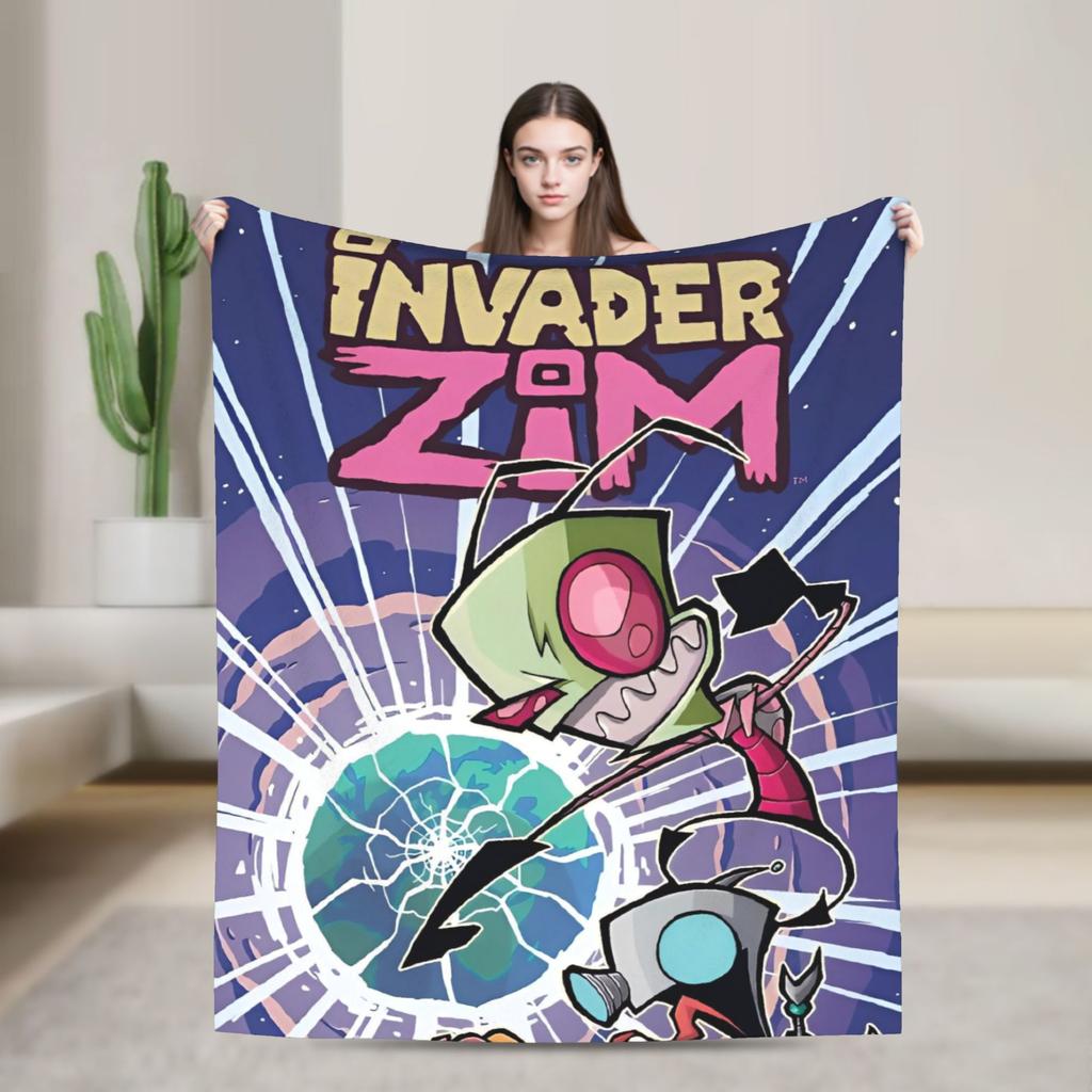 Invader Zim Movie Blanket Soft Warm Street Trend Plush Throw Blanket For Couch Chair Sofa Bed Travel Flannel Bedspread Bed Cover