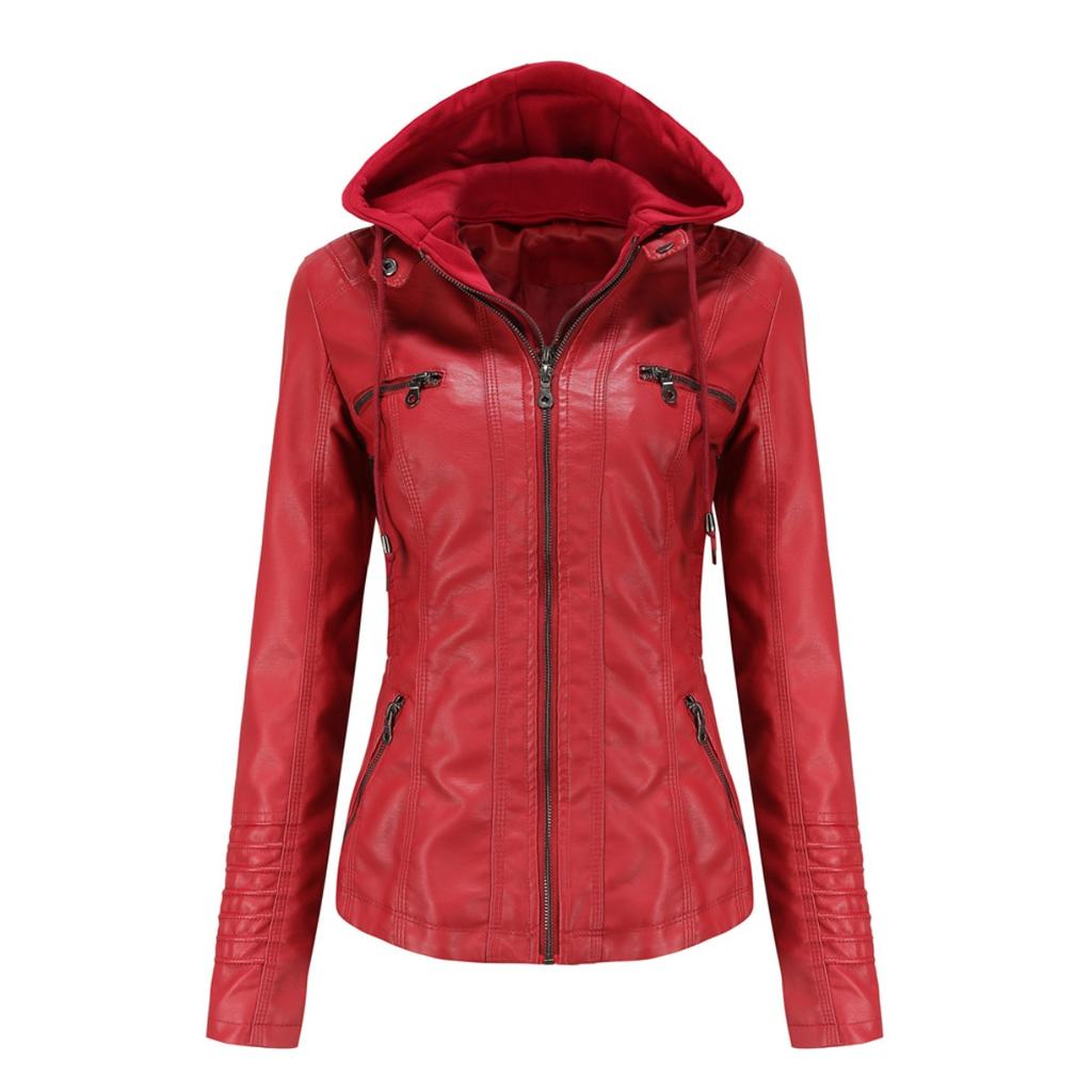 2026 European American Women's Removable Hooded PU Leather Jacket Two-Piece Set Plus Size Water Wash Faux Leather Coat Spring Autumn Outerwear