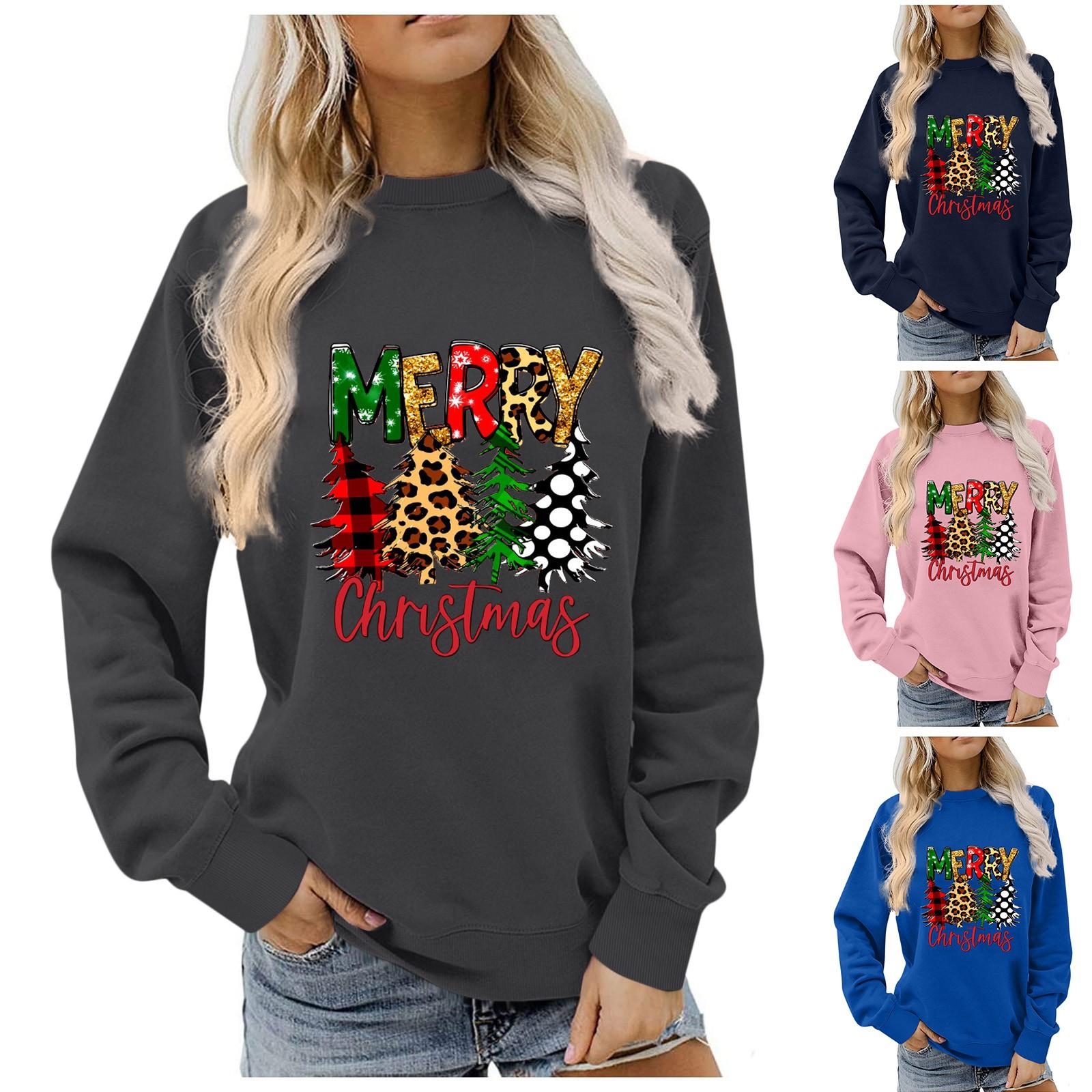 

Женский повседневный модный рождественский пуловер с длинным рукавом и круглым вырезом с принтом