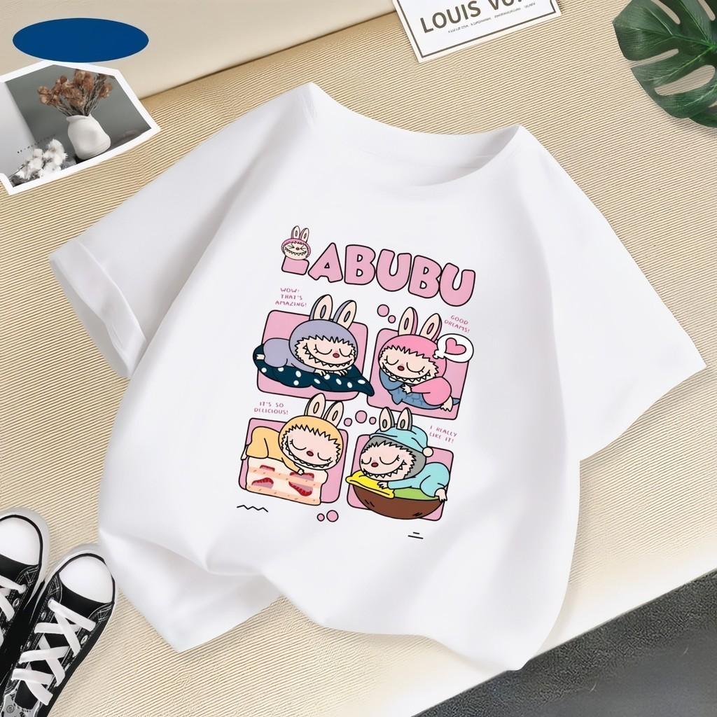 4-14 Years Old Labubu Cartoon Printed Children's Short Sleeved Girls' Round Neck Top Summer Children's T-shirt Casual Children's Clothing