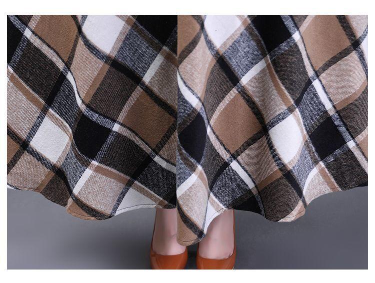 Fustă lungă retro cu carouri, pentru toamnă-iarnă, cu tiv de umbrelă, pentru siluetă pară