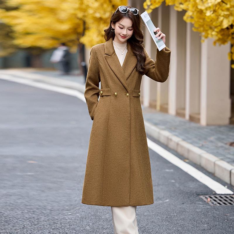 Women's Double-Breasted Lapel Wool Coat - Autumn/Winter Korean Fashion
