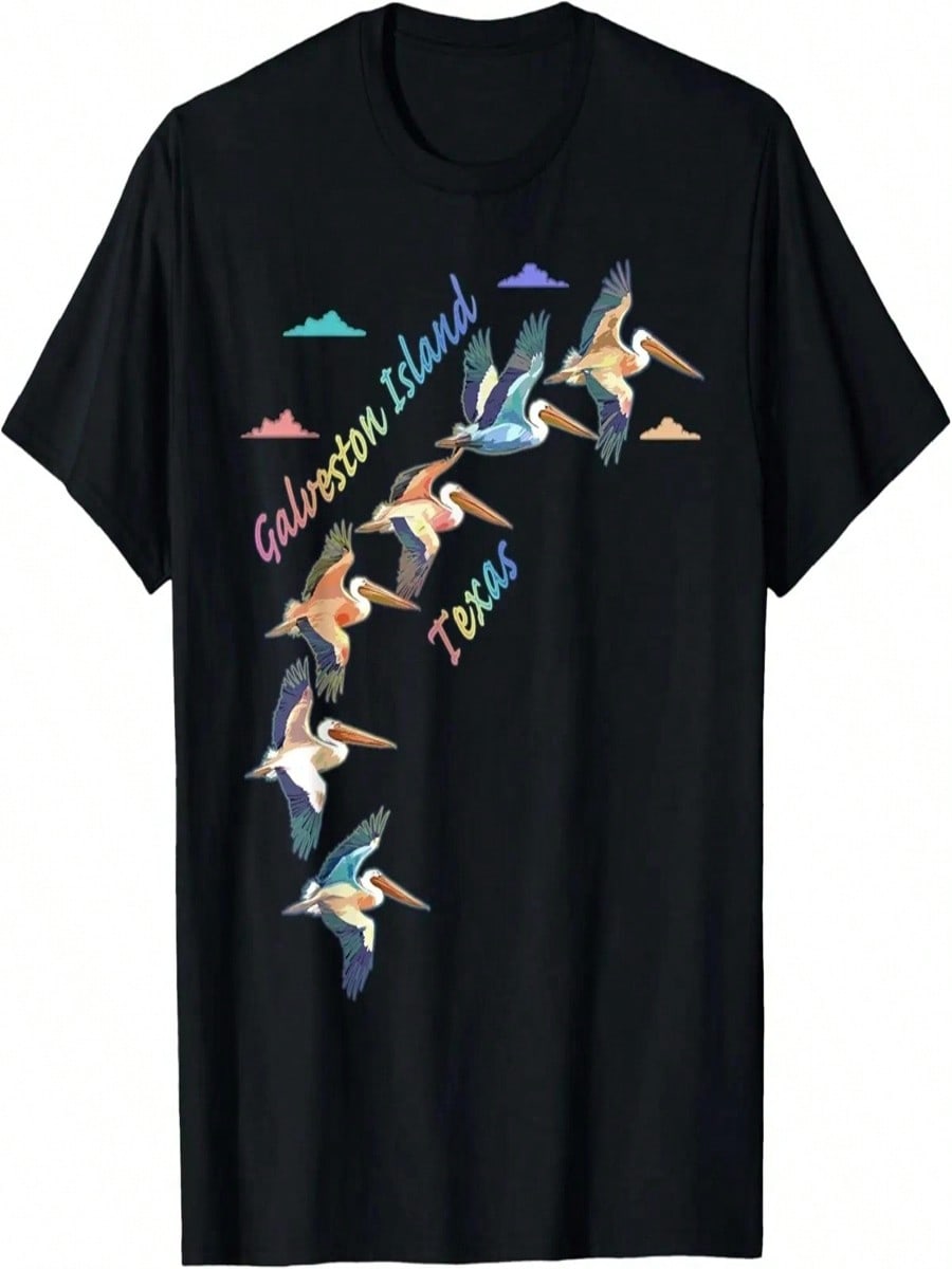 Galveston Island Texas Colorful Tie-Dye Pelican Art T-Shirt S разноцветный