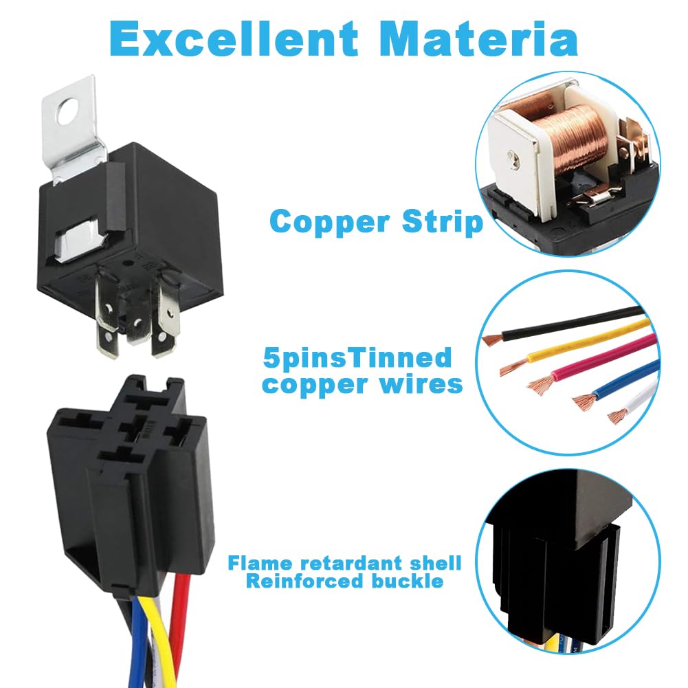 12V 5pin 40A Car Relay with SPDT Harness Sockets Color-Labeled Wires for Automotive Truck Van Motorcycle Boat Waterproof Relay Relays 5
