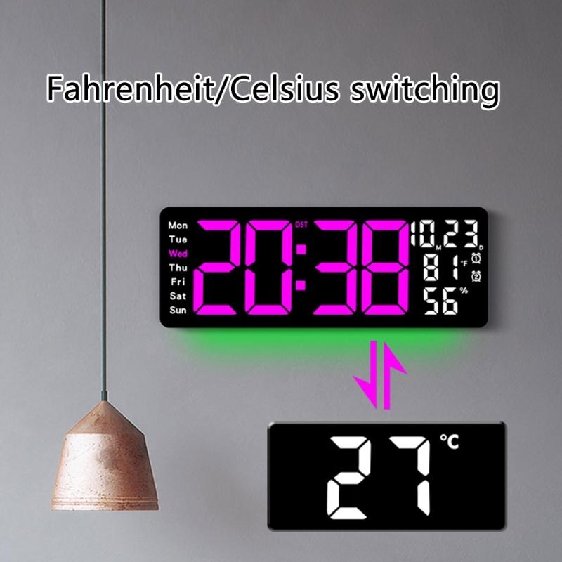 17.3Inch LED Digital Clock with Auto Brightness Adjustment and Time Management Alarm Temperature Date Week Display