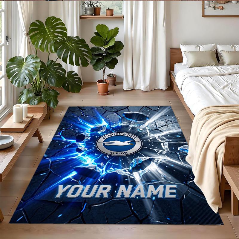 Crystal Velvet Rug Custom Name Text, Soft Non Slip Floor Mat Home DecorBrighton & Hove Albion Football