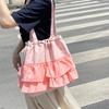 Cute Little Fragrant Wind Pleated Lace Large Capacity Women's Shopping Bag Commuter Bag Literary and Leisure Women's Shoulder Armpit Bag