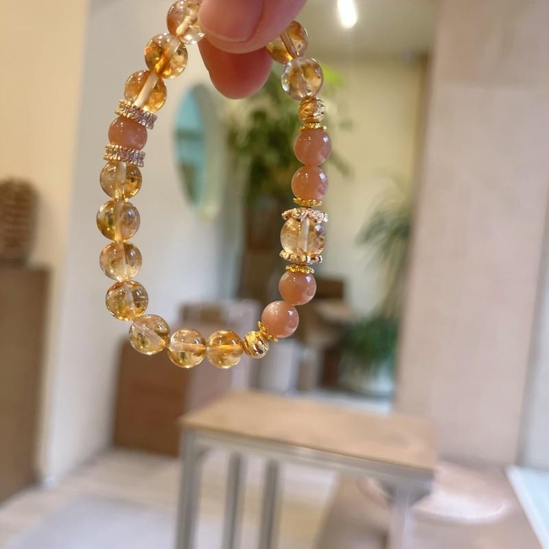 Handmade Natural Citrine Crystal Bracelet Women Fresh Sweet Style Yellow Quartz Beaded Wristband Lightweight Luxury Jewelry