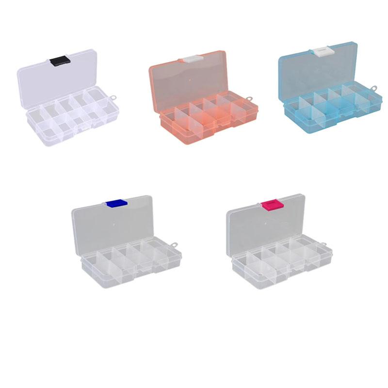 Clear Plastic Storage Box 10 Compartment with Sealing Lid Container for Case for Small Jewelry Ring for Pill Multicolor