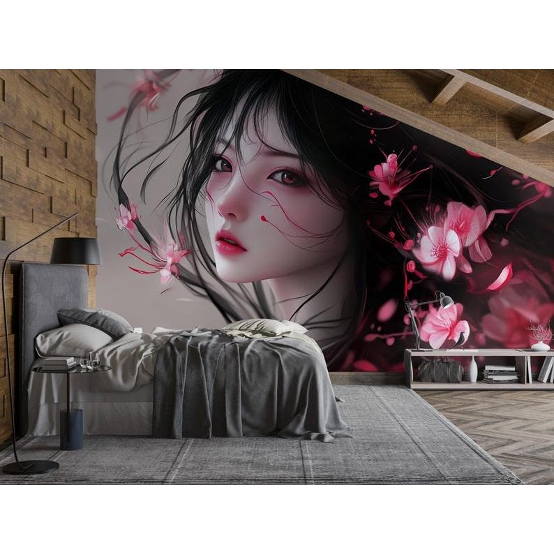 Anime Girls and Flowers tapestry 75x100 чёрный